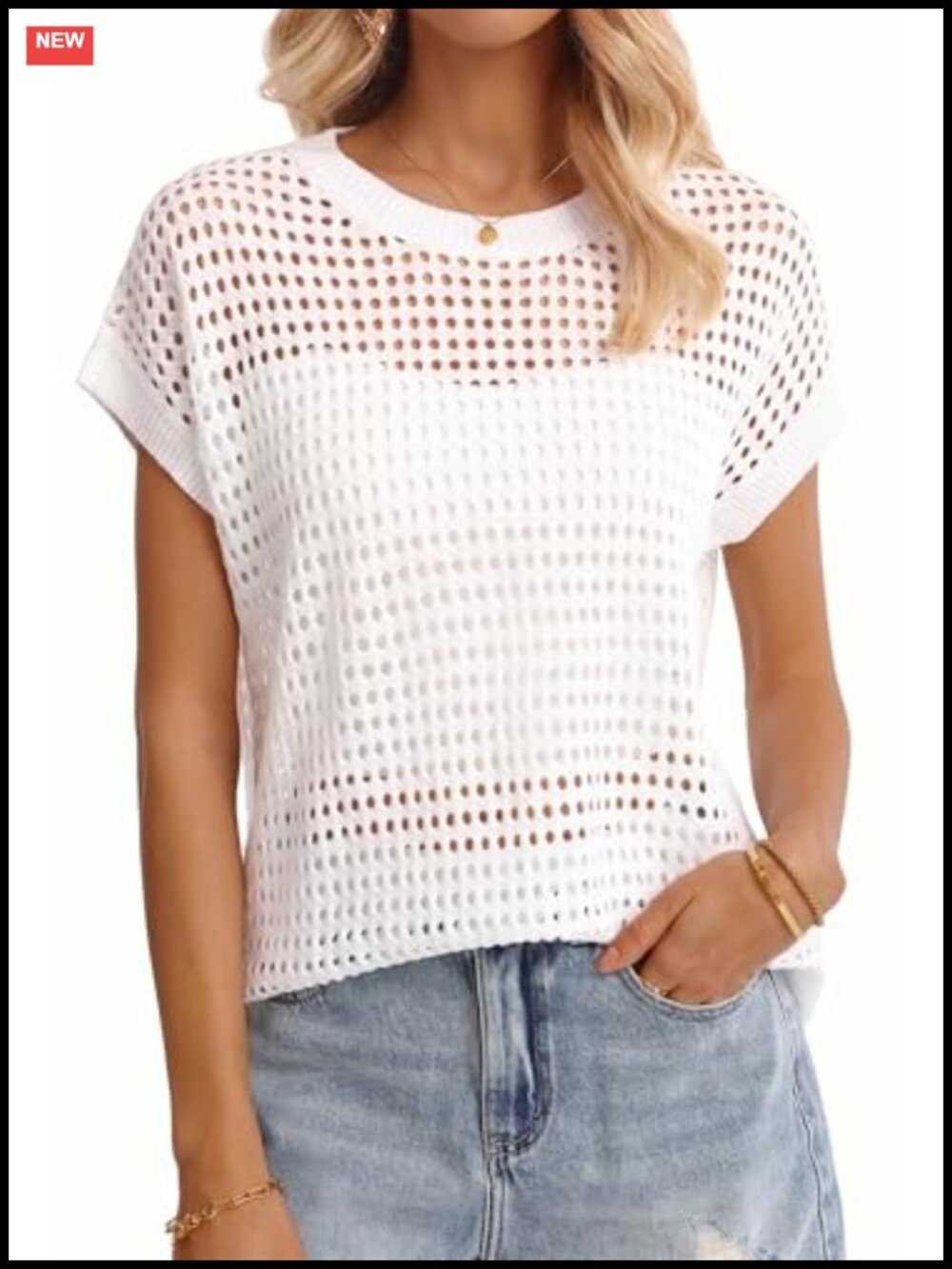 Womens Crochet Cap Sleeve Open Knit Pullover Sweater Summer Boho Top